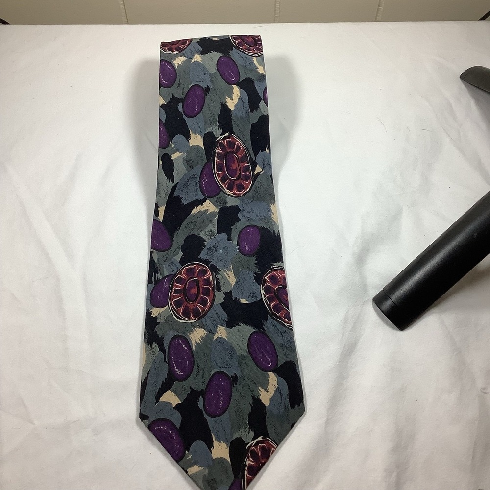JT Beckett‎ Men's Silk Neck Tie Abstract Geometric Shell Pattern Purple - Picture 5 of 5